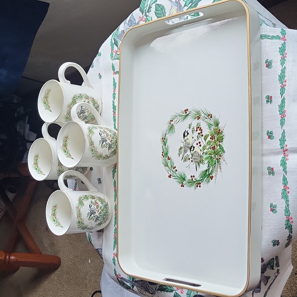 Vintage Gibson Greetings Otagiri Japan Serving Tray & 4 Mugs - Picture 2 of 6
